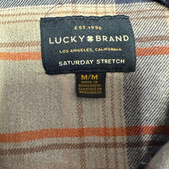 Lucky Brand Saturday Stretch Blue and Gray Check Flannel Pearl Snap Shirt Size M - Picture 4 of 8